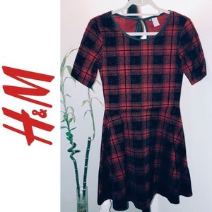 H&M Red and Black Velvet Checkered Dress